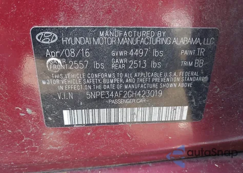 2016 Hyundai Sonata Limited from USA, damaged, VIN 5NPE34AF2GH423019